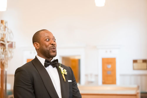 Groom at Our Lady of PIllar Wedding | Events Luxe Weddings