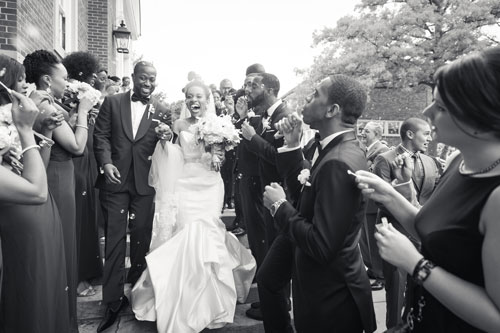 Bride & Groom outside Our Lady of Pillar | Events Luxe Weddings