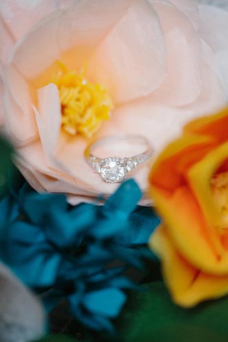 Engagement Ring Photo and paper wedding flowers | Events Luxe Weddings